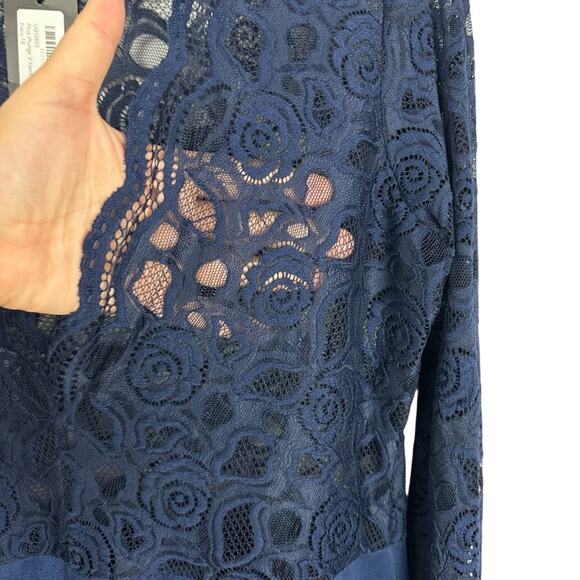 Boohoo Navy Blue  Plunge V Neck Lace Long Sleeve Bodysuit Size 14 - Picture 8 of 10